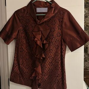 Vera Wang Silk Burgundy Ruffled Blouse